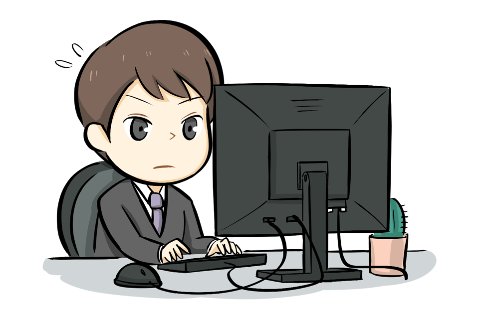 パソコンに向かって仕事をしている男性