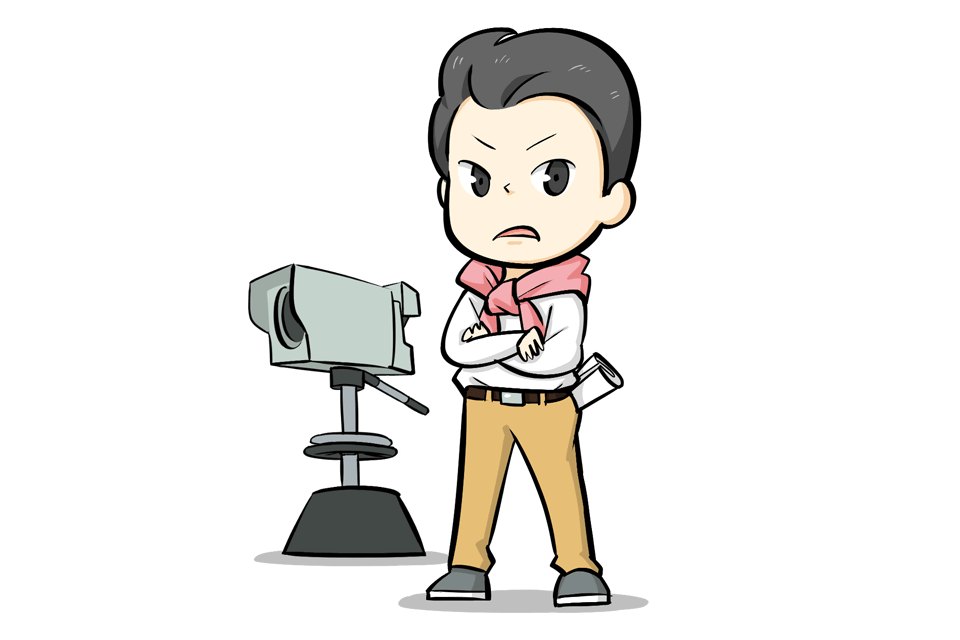 カメラの隣に立っているメディア業界の男性